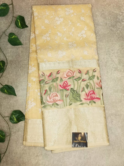 Premium Embroidery Chikankari Work Saree - GOLDEN ELEGANCE