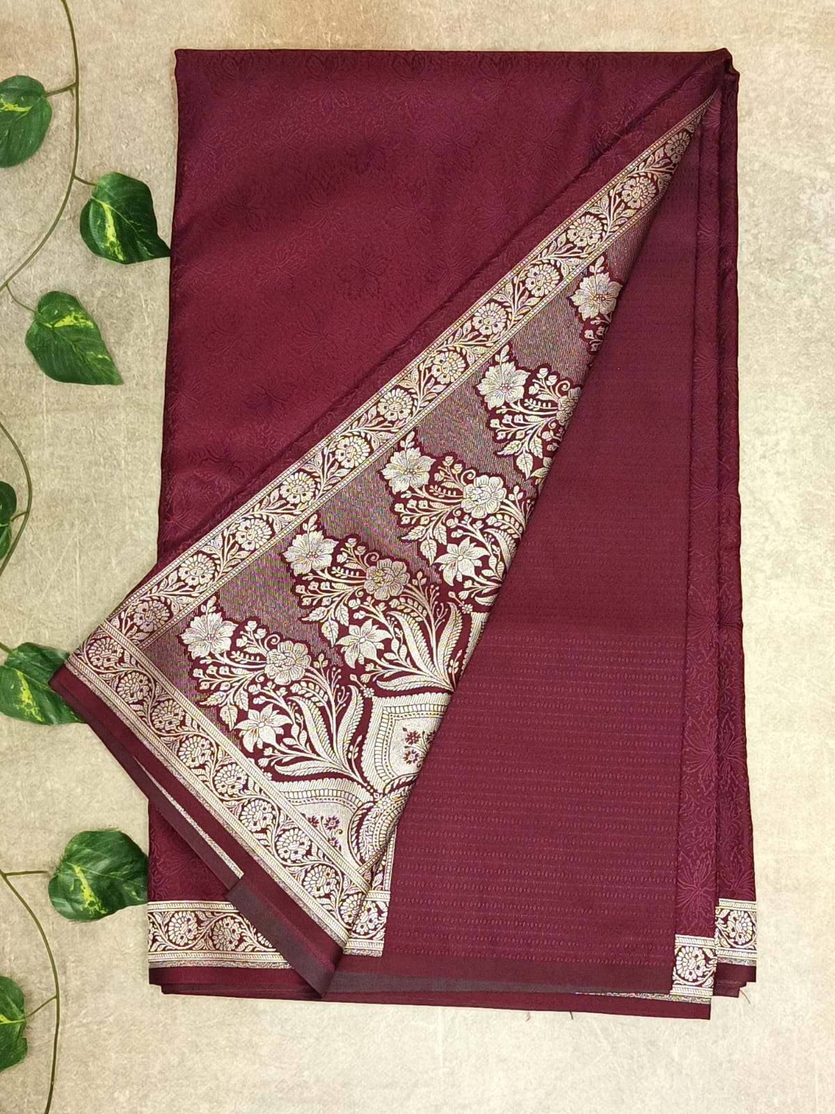 Premium Mashroo Saree - Deep Maroon