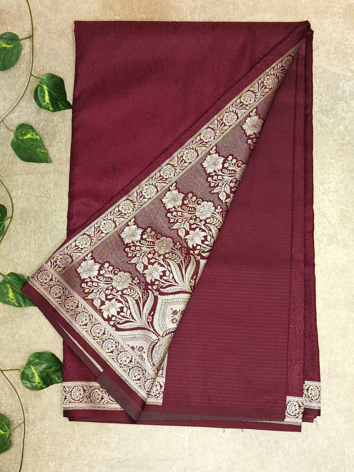 Premium Mashroo Saree - Deep Maroon
