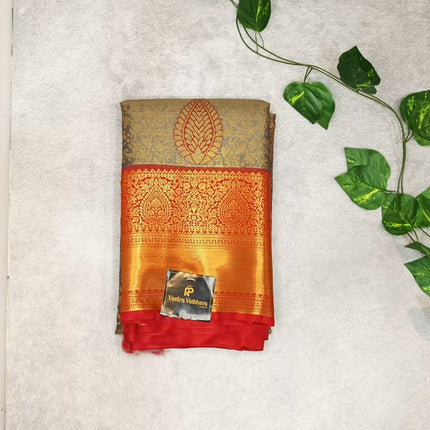Semi Kanchi Tissue Silk Saree- Grey