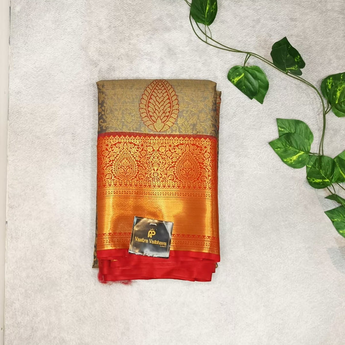 Semi Kanchi Tissue Silk Saree- Grey