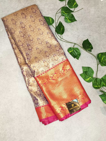 Semi Kanchi Tissue Silk Saree - Rich Purple