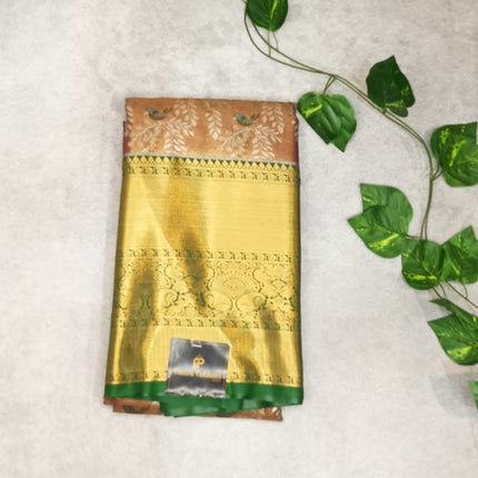 Semi Kanchi Tissue Silk Saree- Brown