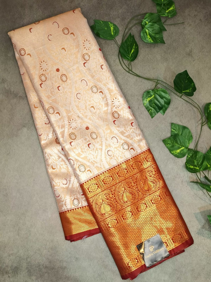 Semi Kanchi Tissue Silk Saree-  Cream Elegance
