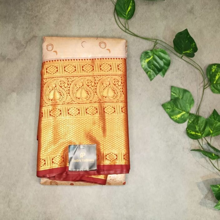 Semi Kanchi Tissue Silk Saree-  Cream Elegance