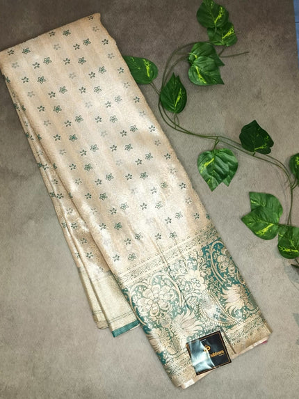 Semi Kanchi  Tissue Silk Saree- Light Beige