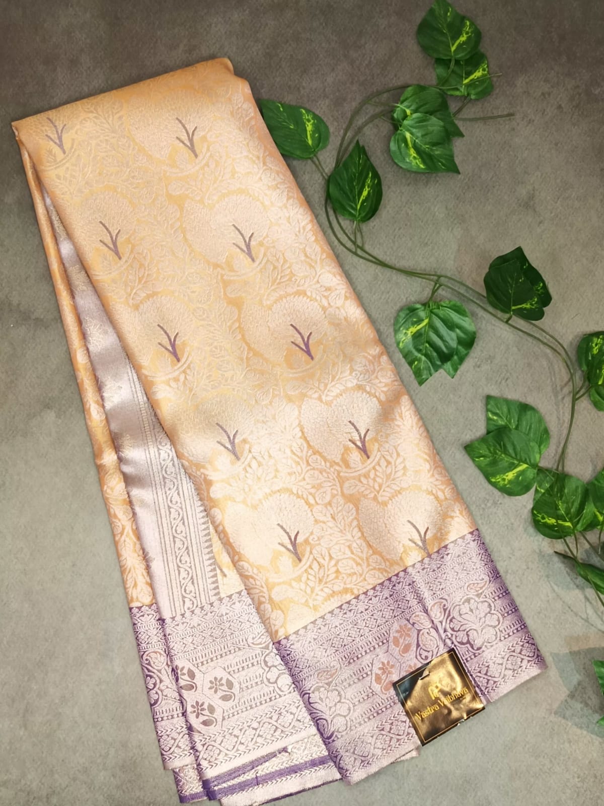 Semi Kanchi Tissue Silk Saree - Golden Orange