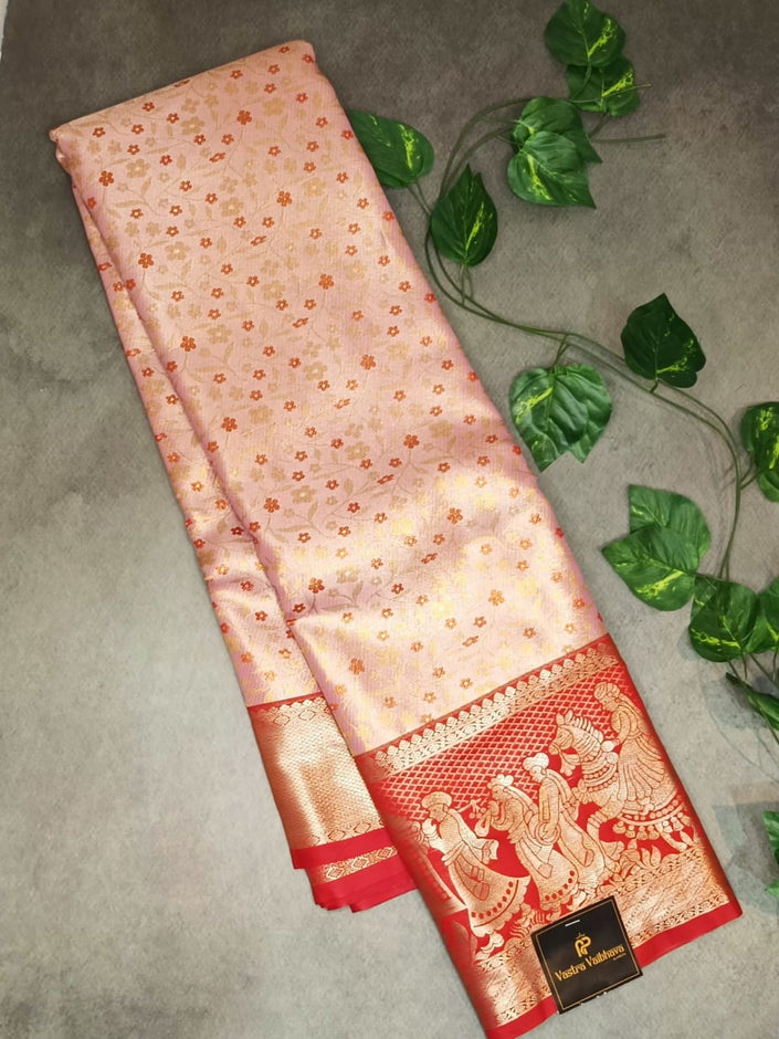 Semi Kanchi Tissue Silk Saree- Light pink