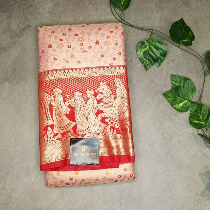 Semi Kanchi Tissue Silk Saree- Light pink