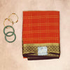 PURE CREPE MYSORE SILK SAREE ORANGE CHECKS