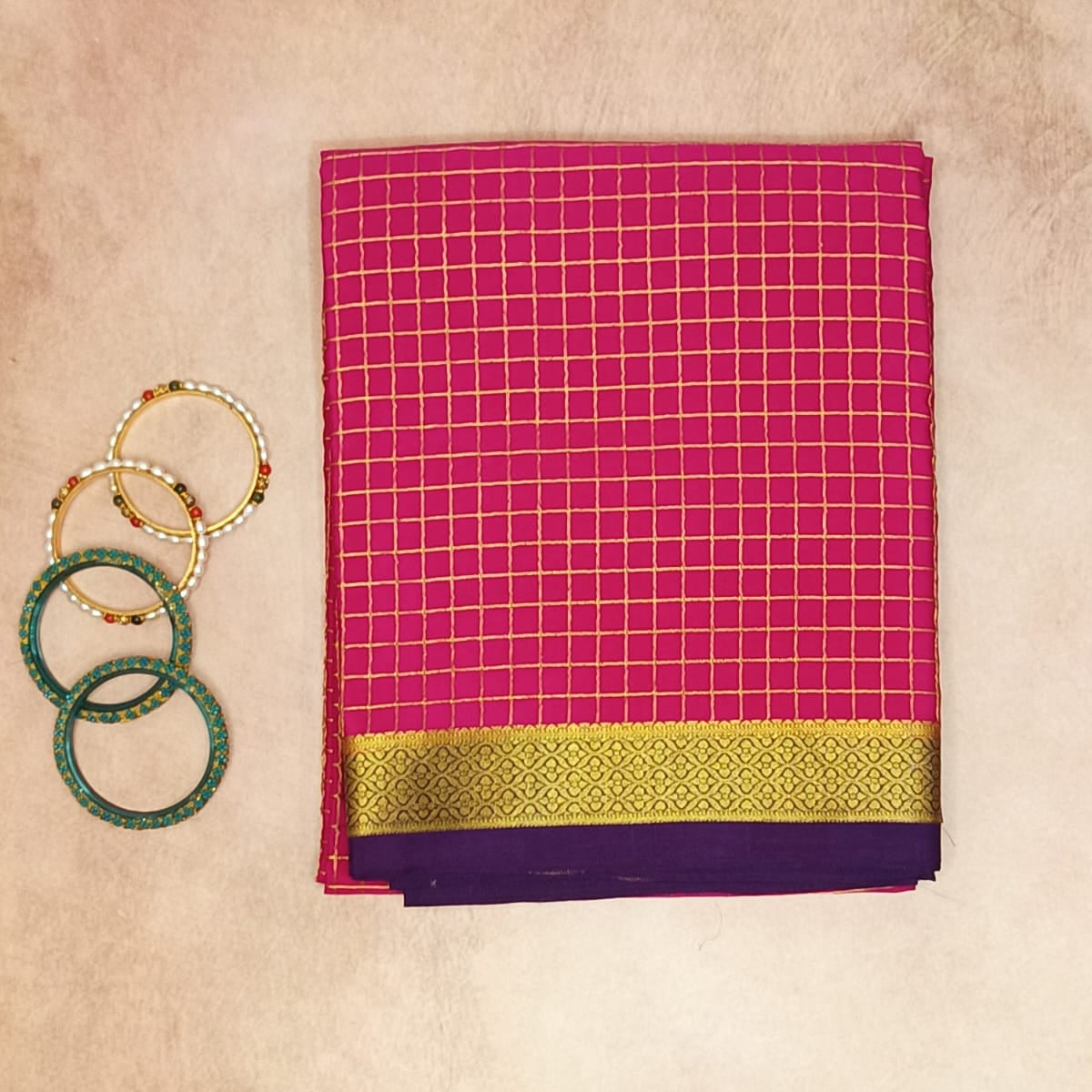 Pure Mysore Crepe Silk Saree Pick & Pick checks