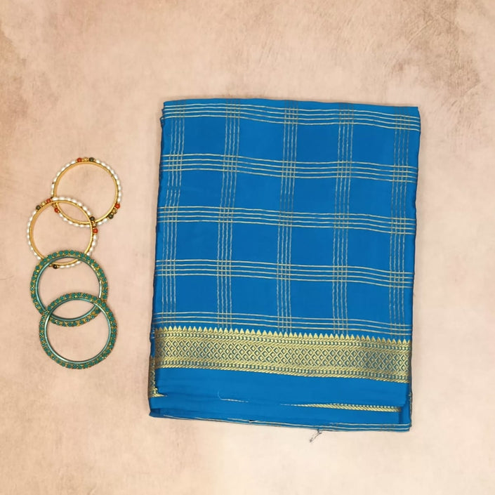 Pure Crepe Mysore Silk Saree 4 line Checks
