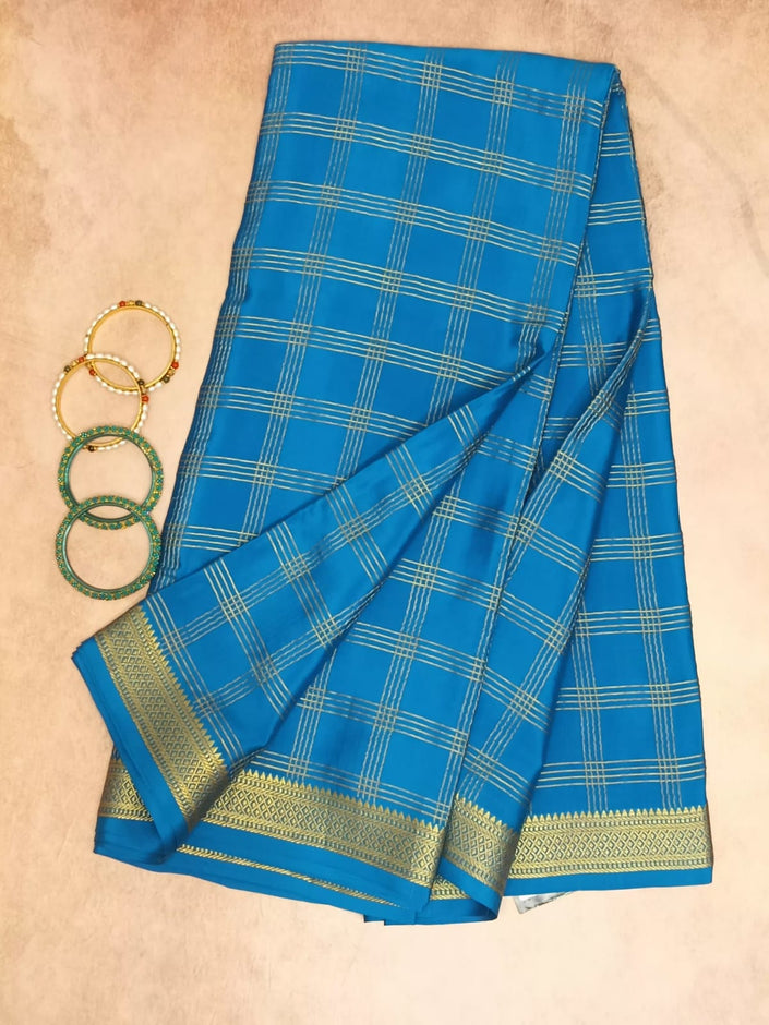 Pure Crepe Mysore Silk Saree 4 line Checks