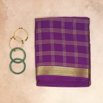 Pure Crepe Mysore Silk Saree 4 line Checks