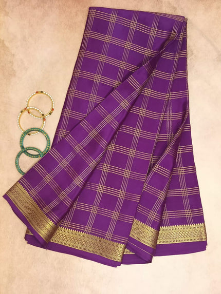 Pure Crepe Mysore Silk Saree 4 line Checks