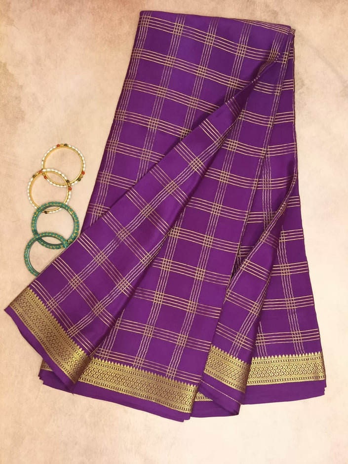 Pure Crepe Mysore Silk Saree 4 line Checks