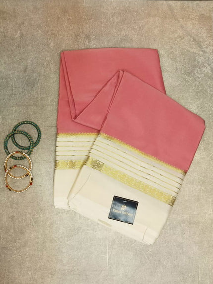 Pure Mysore Crepe silk Saree Peacock Line Boarder