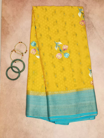 PURE CREPE MYSORE SILK SAREE WITH EMBROIDERY