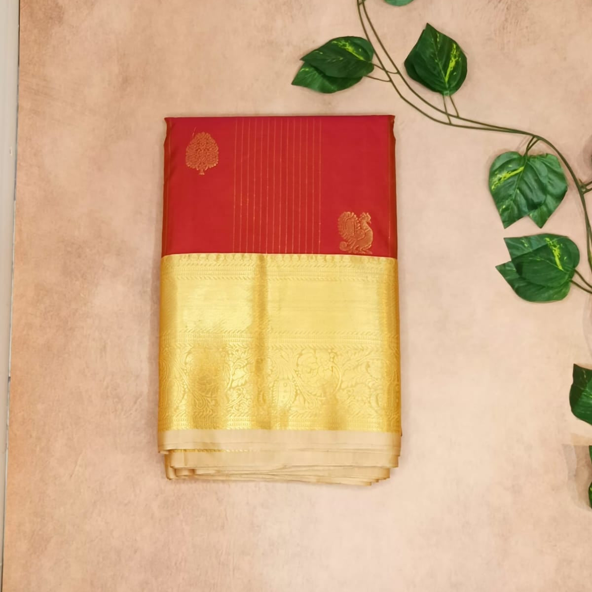 Semi Kanchipuram Silk Saree- Primium- Ruby Red
