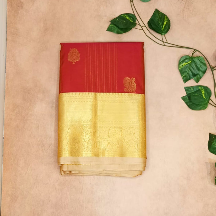 Semi Kanchipuram Silk Saree- Primium- Ruby Red