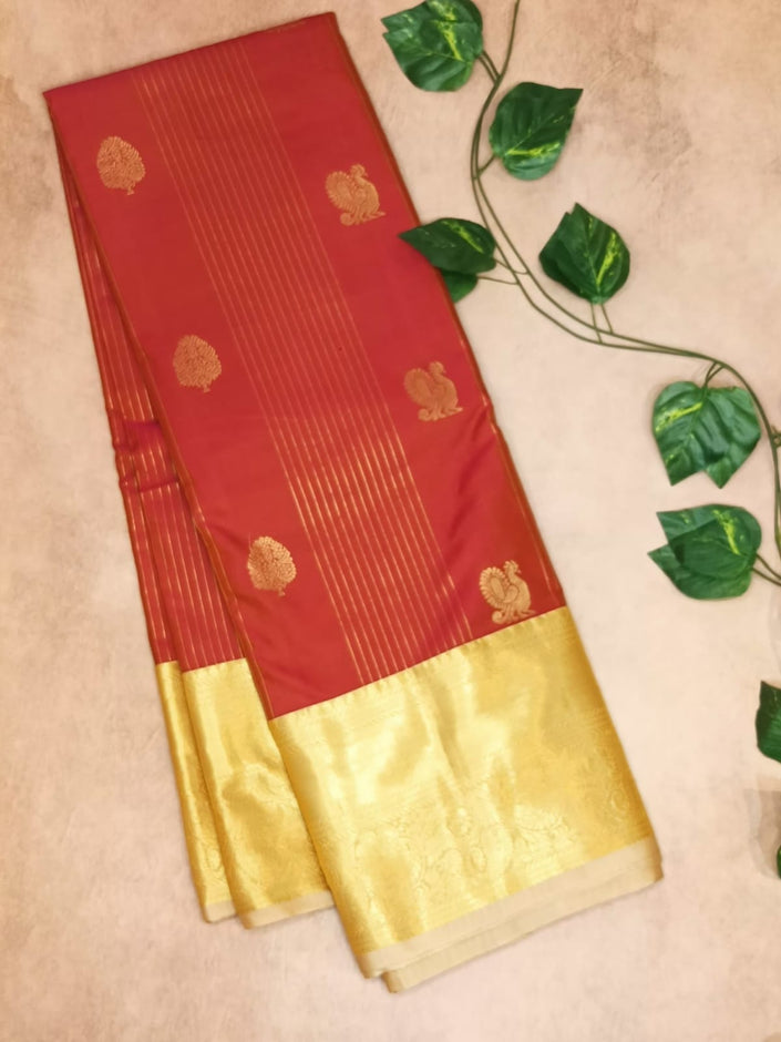 Semi Kanchipuram Silk Saree- Primium- Ruby Red