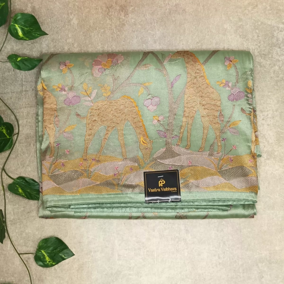 Pure Tissue Giraffe with Thread Work - Light Green