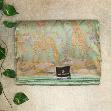 Pure Tissue Giraffe with Thread Work - Light Green