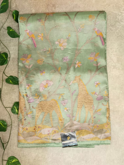 Pure Tissue Giraffe with Thread Work - Light Green