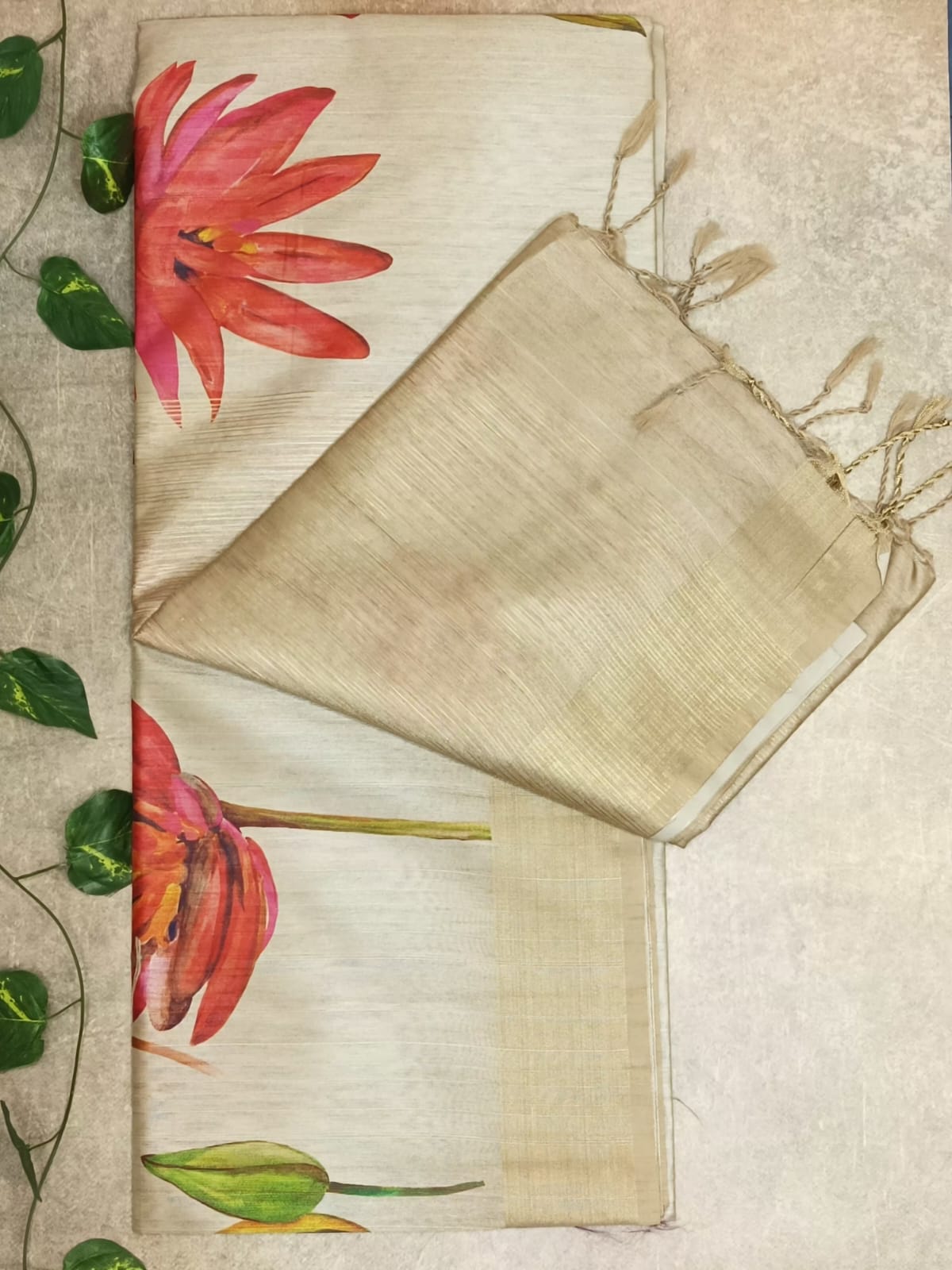 Degital Chanderi Saree- Beige