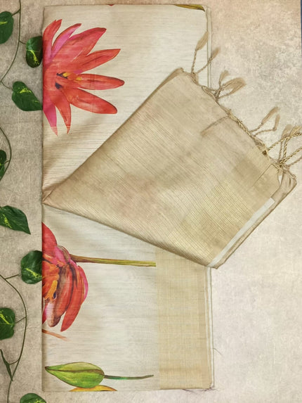 Degital Chanderi Saree- Beige