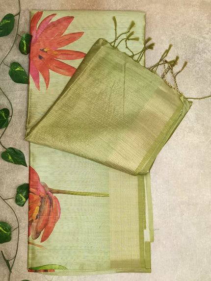 Digital Chanderi Saree- Light Green