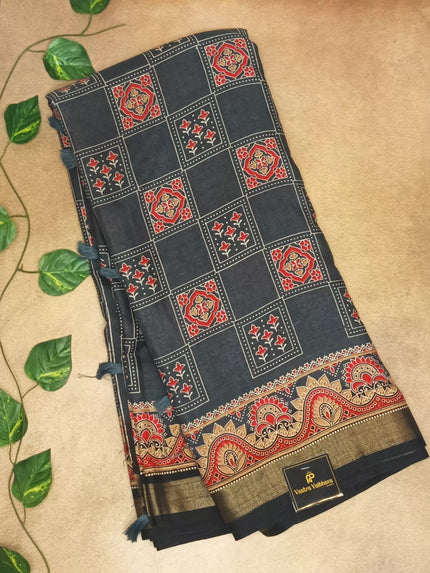 Ajark Printed Mirror work Saree
