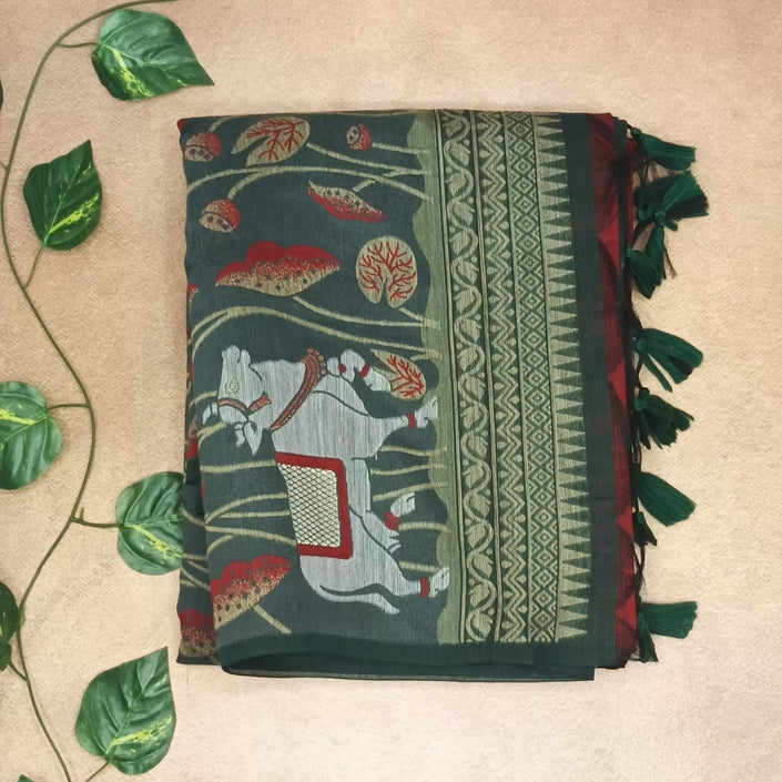 Muga Cotton Floral weaving work Saree