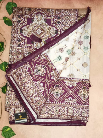 White Embroidery patola Work Saree