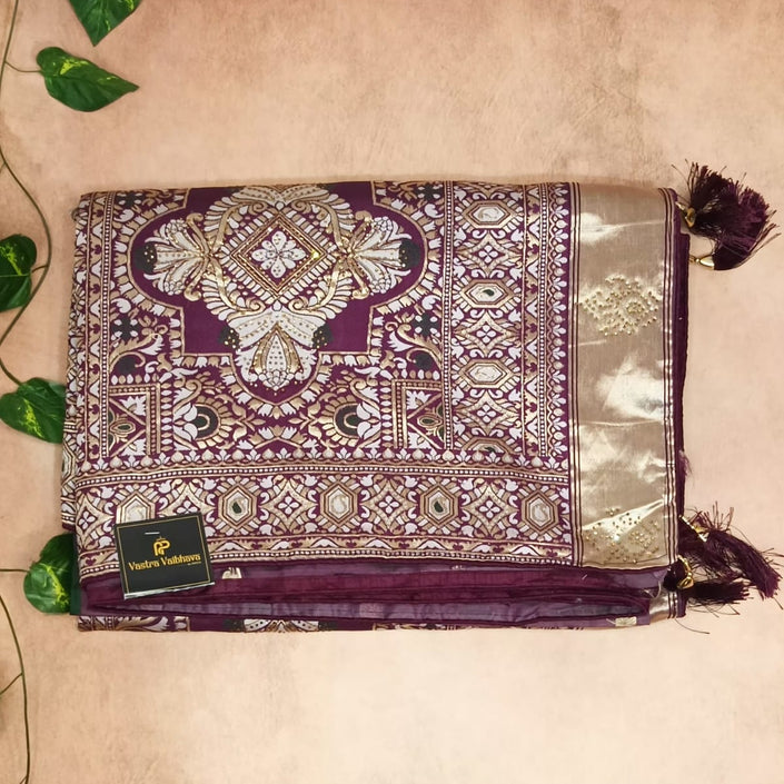 White Embroidery patola Work Saree