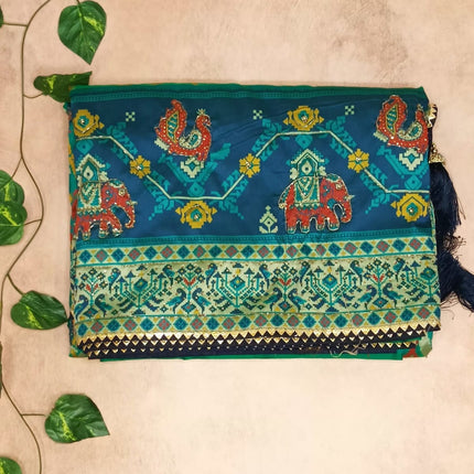 Blue Embroidery patola Work Saree