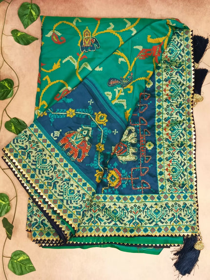 Blue Embroidery patola Work Saree
