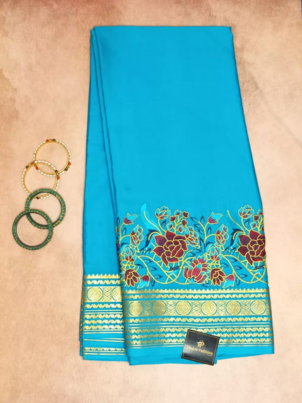 Pure crepe Mysore Silk Embroidery Saree