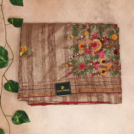 Pure Tussar Katta Work Saree