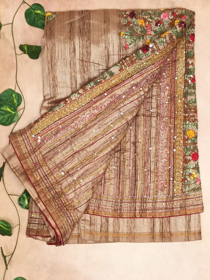 Pure Tussar Katta Work Saree