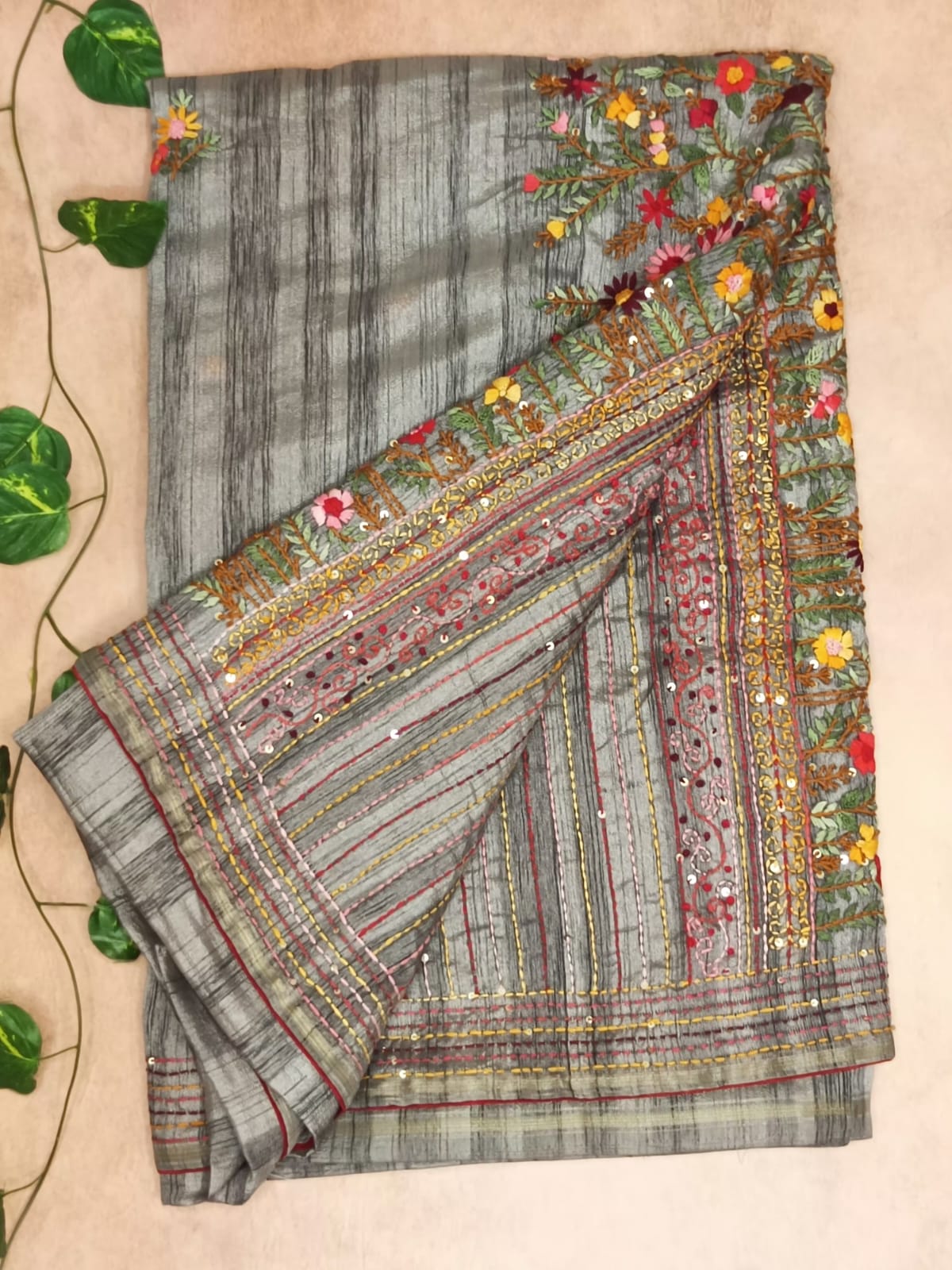 Pure Tussar Katta Work Saree