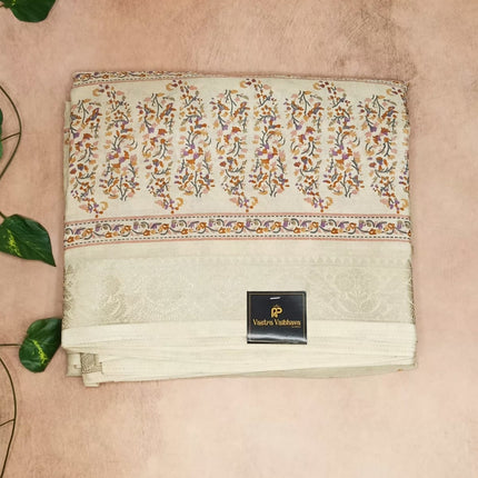 Semi Raw Silk Printed Saree – Elegant Floral Border