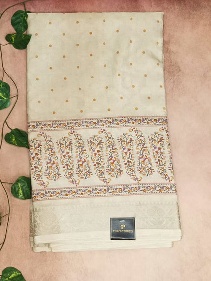 Semi Raw Silk Printed Saree – Elegant Floral Border