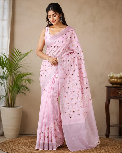 Linen Embroidery Sarees