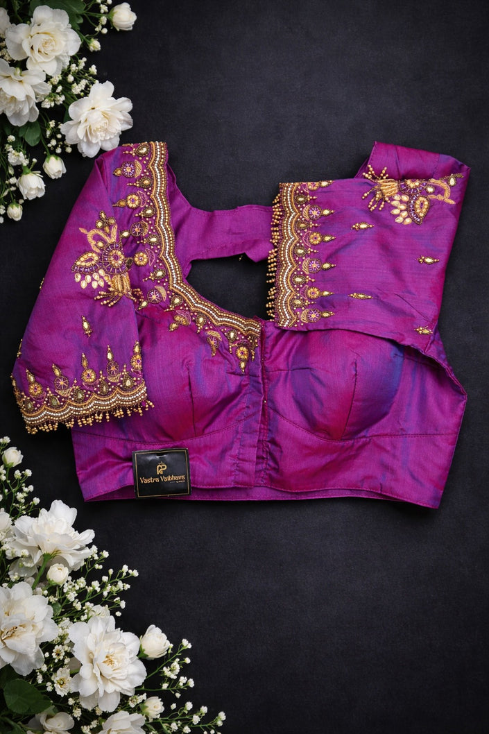 Hand Work Silk Blouse-AUOB