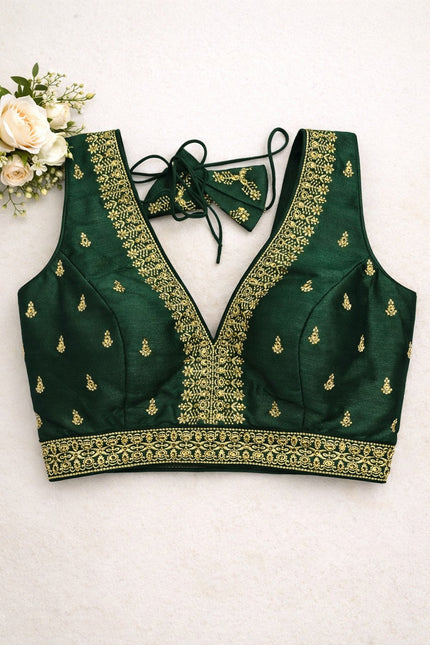 Raw Silk Thread Work V-Neck Blouse