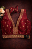 Raw Silk Thread Work V-Neck Blouse
