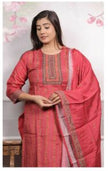 Mixed Cotton 3PC Kurta Set with Semi-Hand Work (Soft Material)