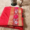 Semi Crepe Silk Red with Embroidery