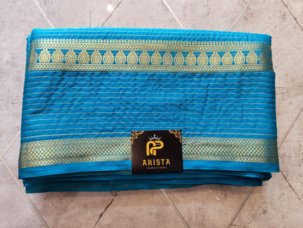Crepe Silk Ramagreen//blue with Golden Stripes Saree